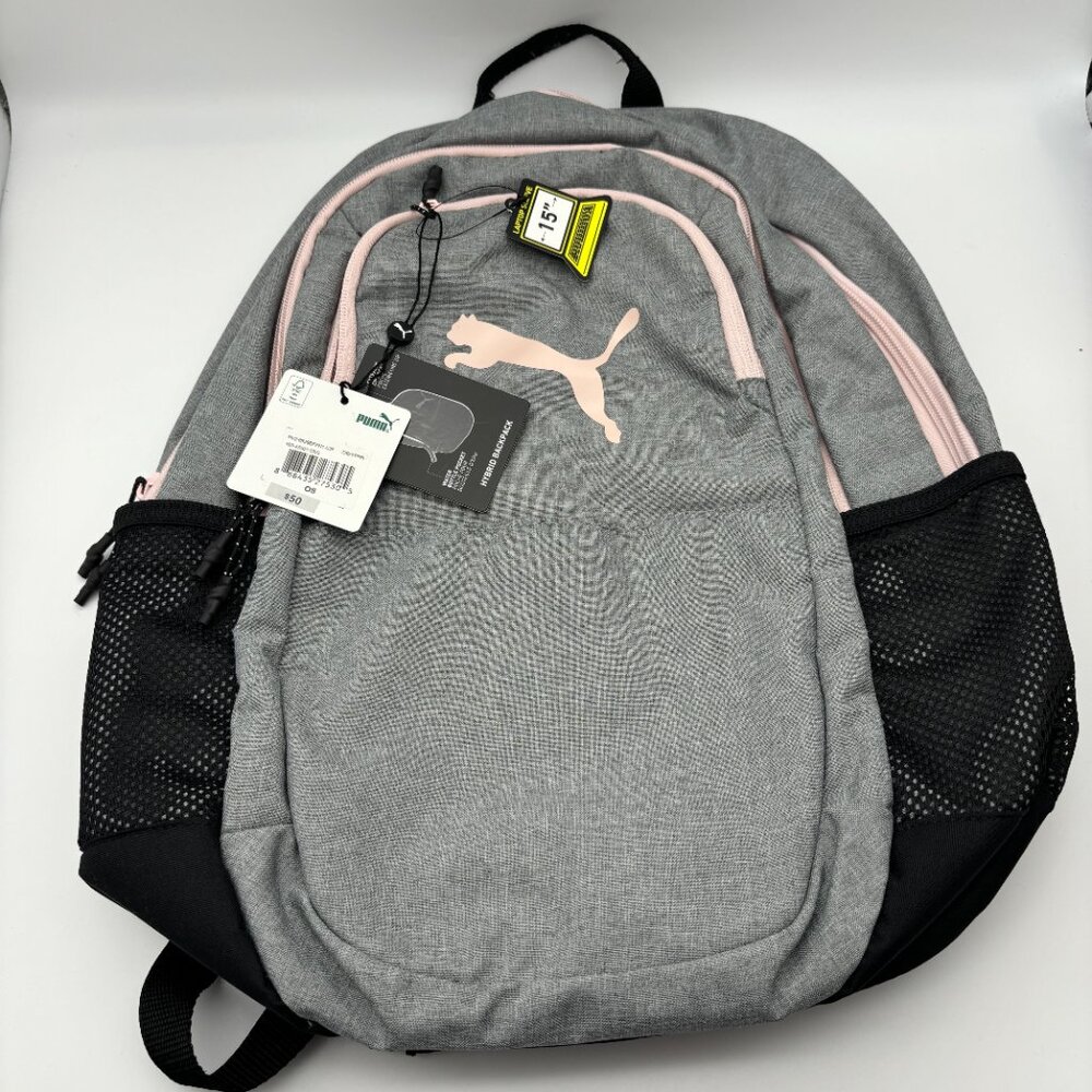 Puma Hybrid Backpack, Grey/Pink, for School Gym Work Sports NWT